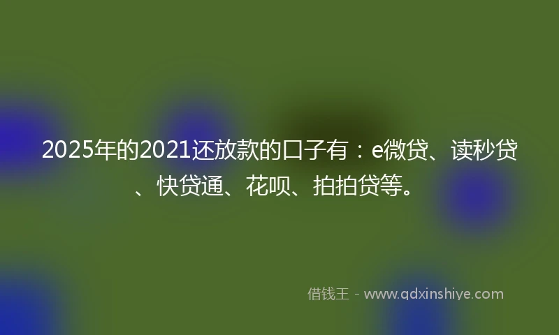 2025年的2021还放款的口子有：e微贷、读秒贷、快贷通、花呗、拍拍贷等。
