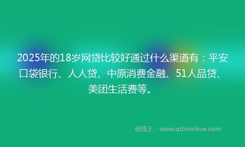 2025年的18岁网贷比较好通过什么渠道有：平安口袋银行、人人贷、中原消费金融、51人品贷、美团生活费等。