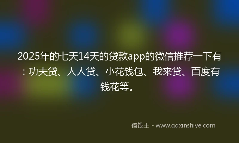 2025年的七天14天的贷款app的微信推荐一下有：功夫贷、人人贷、小花钱包、我来贷、百度有钱花等。