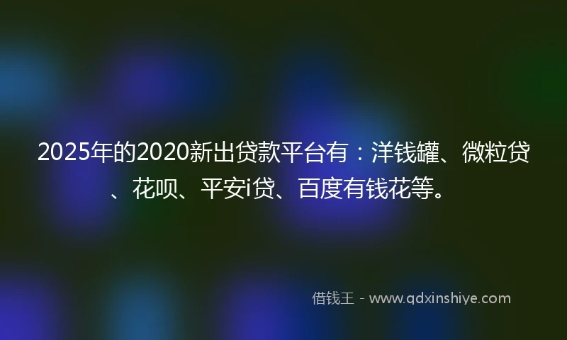 2025年的2020新出贷款平台有：洋钱罐、微粒贷、花呗、平安i贷、百度有钱花等。