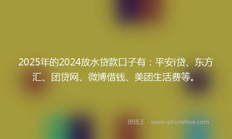 2025年的2024放水贷款口子有：平安i贷、东方汇、团贷网、微博借钱、美团生活费等。