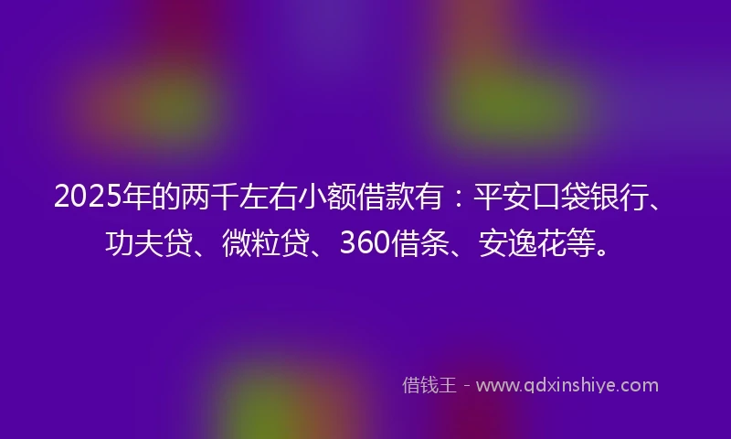 2025年的两千左右小额借款有：平安口袋银行、功夫贷、微粒贷、360借条、安逸花等。