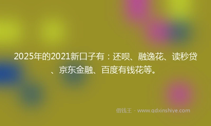 2025年的2021新口子有：还呗、融逸花、读秒贷、京东金融、百度有钱花等。