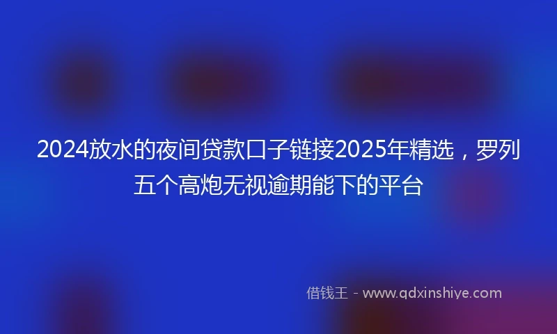 2024放水的夜间贷款口子链接2025年精选，罗列五个高炮无视逾期能下的平台