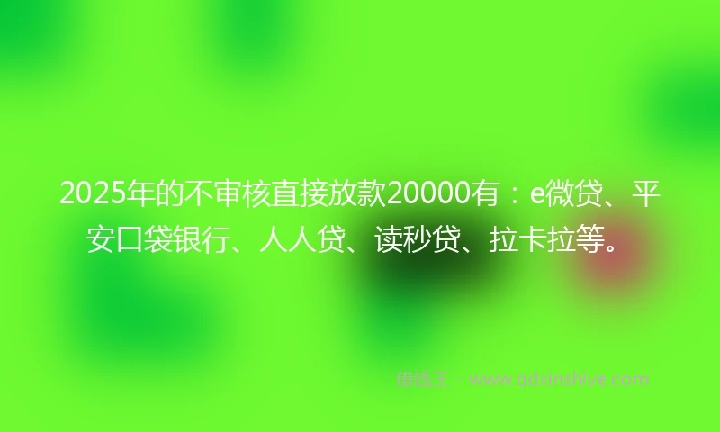 2025年的不审核直接放款20000有：e微贷、平安口袋银行、人人贷、读秒贷、拉卡拉等。