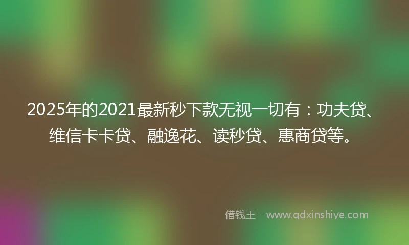 2025年的2021最新秒下款无视一切有：功夫贷、维信卡卡贷、融逸花、读秒贷、惠商贷等。