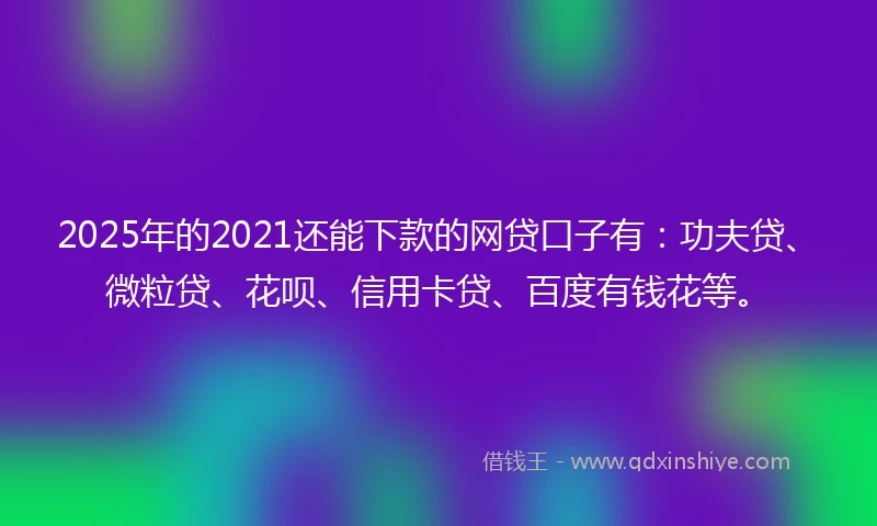 2025年的2021还能下款的网贷口子有：功夫贷、微粒贷、花呗、信用卡贷、百度有钱花等。