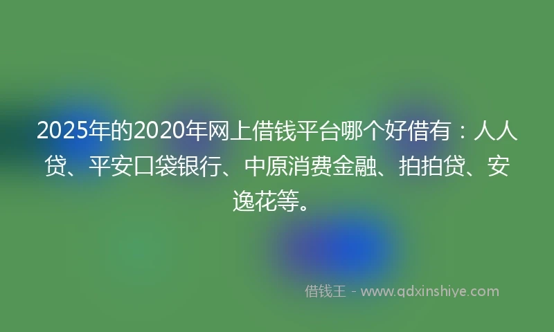 2025年的2020年网上借钱平台哪个好借有：人人贷、平安口袋银行、中原消费金融、拍拍贷、安逸花等。