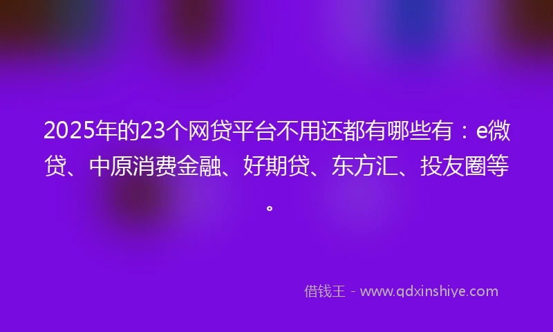 2025年的23个网贷平台不用还都有哪些有：e微贷、中原消费金融、好期贷、东方汇、投友圈等。