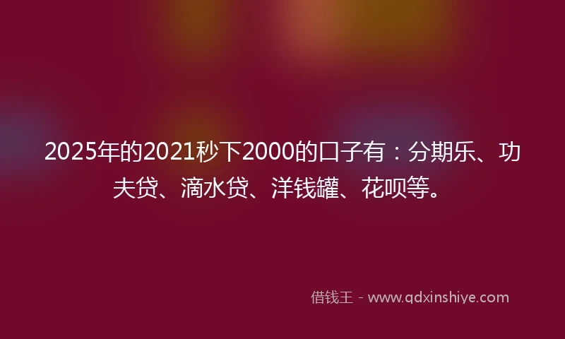 2025年的2021秒下2000的口子有：分期乐、功夫贷、滴水贷、洋钱罐、花呗等。