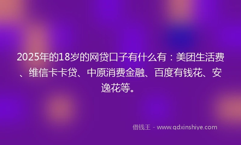 2025年的18岁的网贷口子有什么有：美团生活费、维信卡卡贷、中原消费金融、百度有钱花、安逸花等。