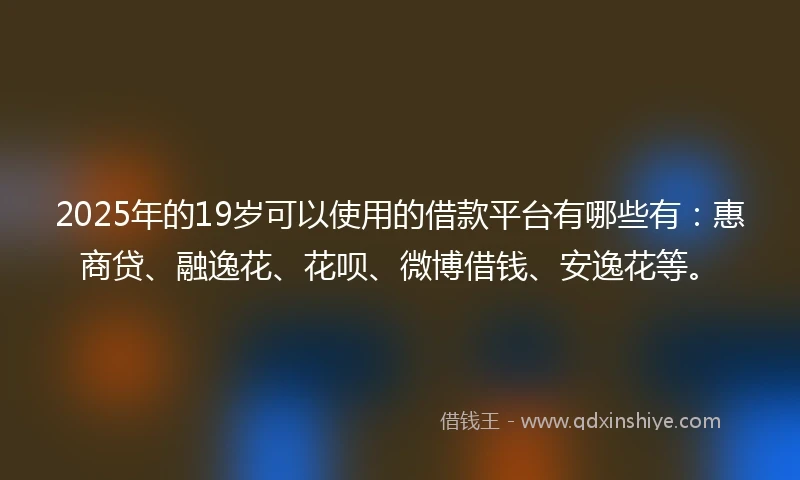2025年的19岁可以使用的借款平台有哪些有：惠商贷、融逸花、花呗、微博借钱、安逸花等。