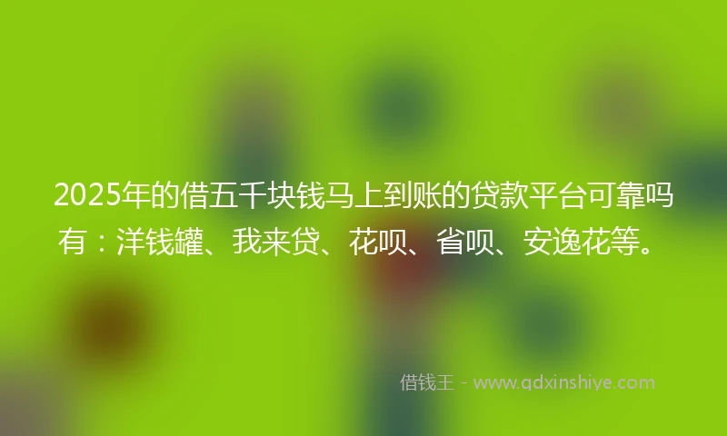 2025年的借五千块钱马上到账的贷款平台可靠吗有：洋钱罐、我来贷、花呗、省呗、安逸花等。