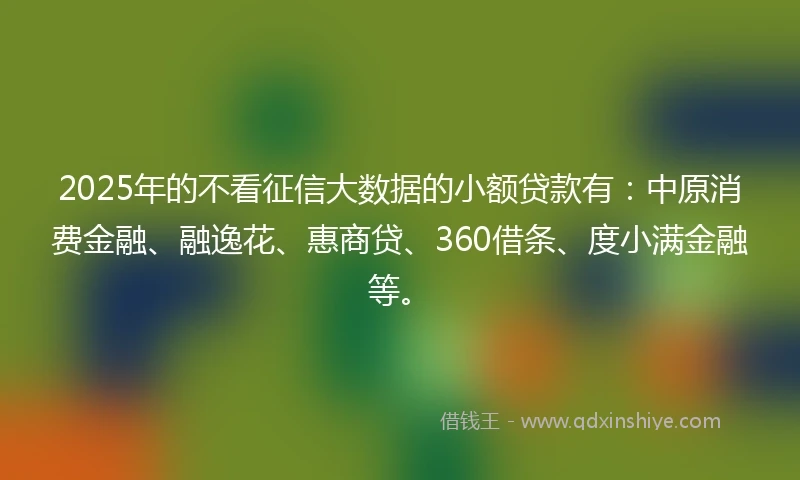 2025年的不看征信大数据的小额贷款有：中原消费金融、融逸花、惠商贷、360借条、度小满金融等。
