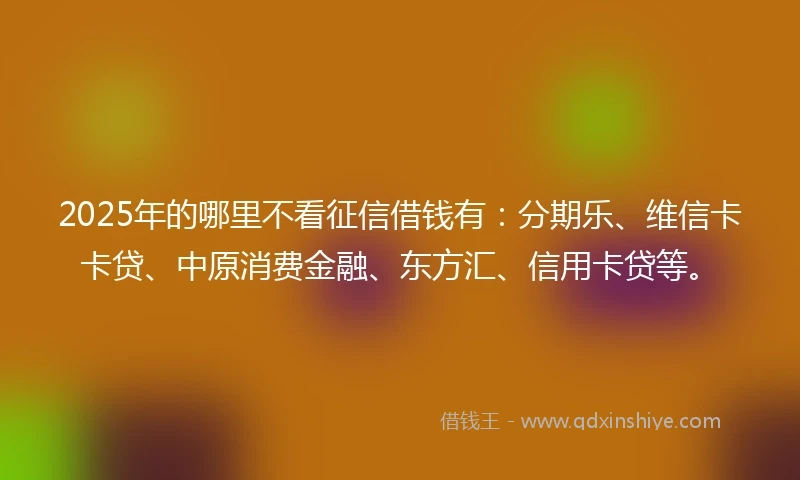 2025年的哪里不看征信借钱有：分期乐、维信卡卡贷、中原消费金融、东方汇、信用卡贷等。