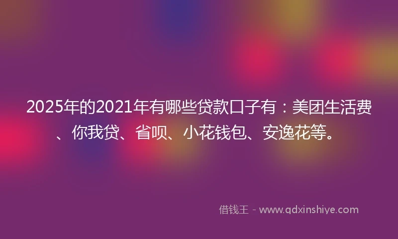 2025年的2021年有哪些贷款口子有：美团生活费、你我贷、省呗、小花钱包、安逸花等。