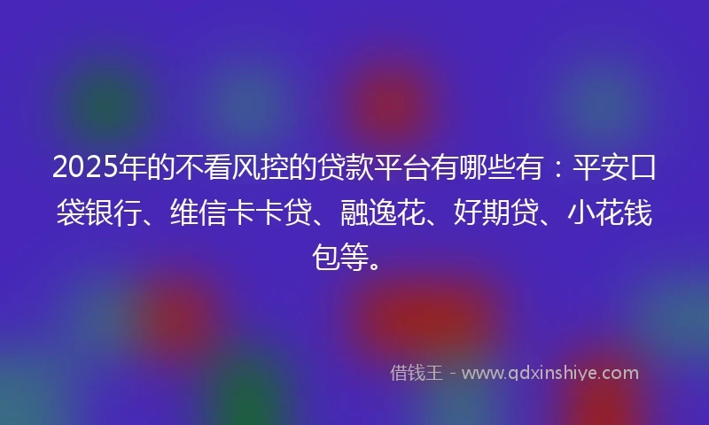 2025年的不看风控的贷款平台有哪些有：平安口袋银行、维信卡卡贷、融逸花、好期贷、小花钱包等。