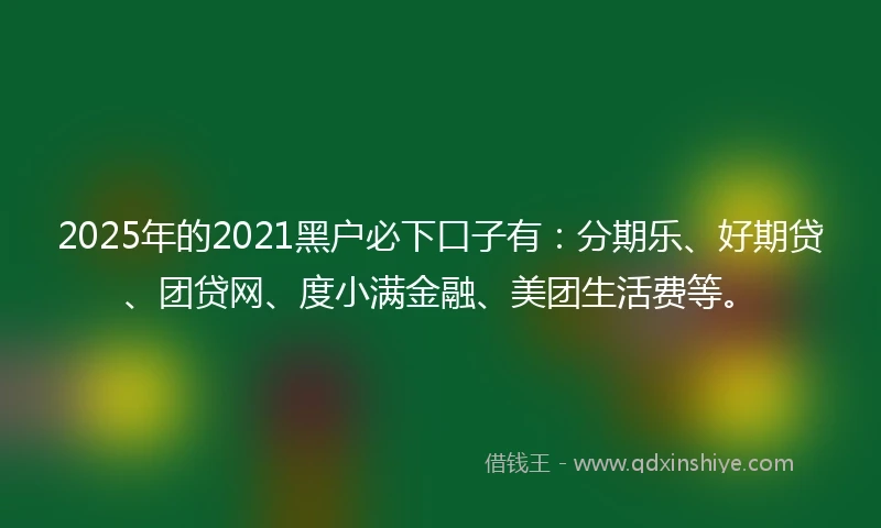 2025年的2021黑户必下口子有：分期乐、好期贷、团贷网、度小满金融、美团生活费等。