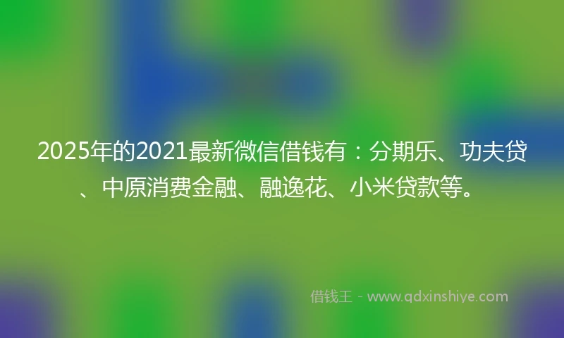 2025年的2021最新微信借钱有：分期乐、功夫贷、中原消费金融、融逸花、小米贷款等。