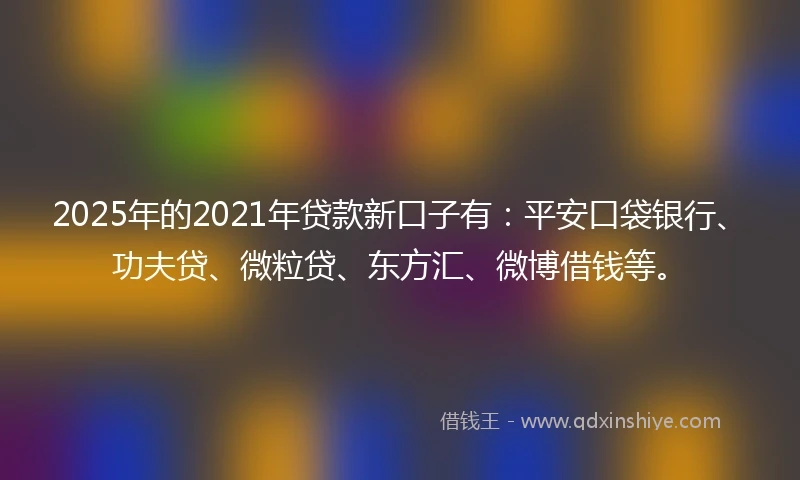 2025年的2021年贷款新口子有：平安口袋银行、功夫贷、微粒贷、东方汇、微博借钱等。