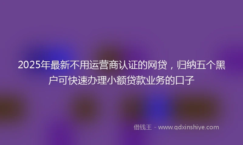 2025年最新不用运营商认证的网贷，归纳五个黑户可快速办理小额贷款业务的口子