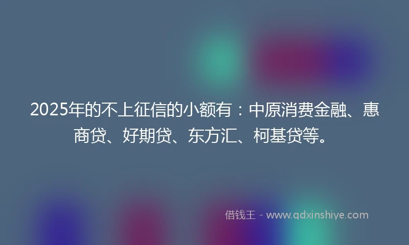 2025年的不上征信的小额有：中原消费金融、惠商贷、好期贷、东方汇、柯基贷等。