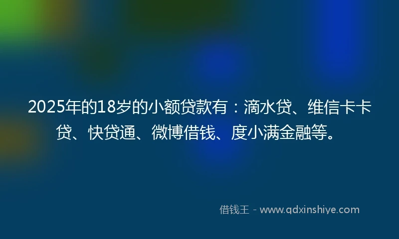 2025年的18岁的小额贷款有：滴水贷、维信卡卡贷、快贷通、微博借钱、度小满金融等。