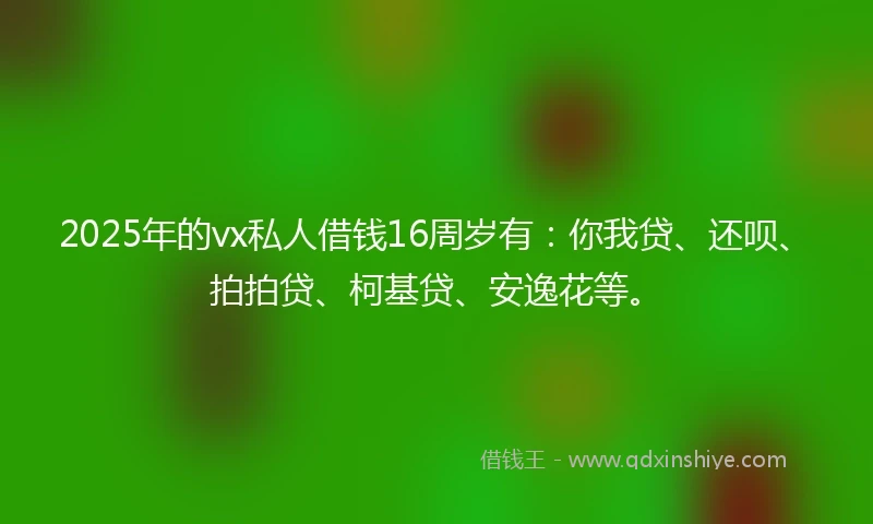 2025年的vx私人借钱16周岁有：你我贷、还呗、拍拍贷、柯基贷、安逸花等。