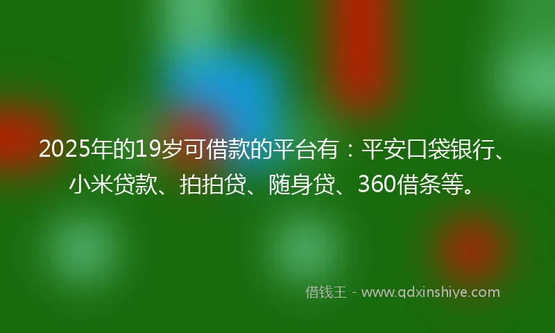 2025年的19岁可借款的平台有：平安口袋银行、小米贷款、拍拍贷、随身贷、360借条等。
