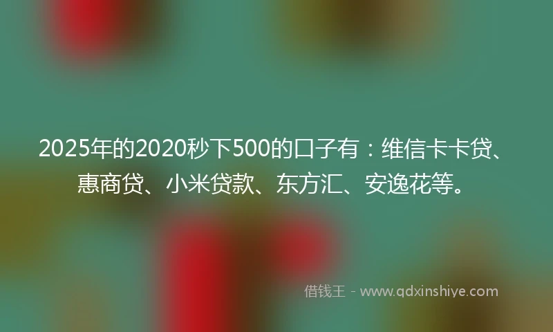 2025年的2020秒下500的口子有：维信卡卡贷、惠商贷、小米贷款、东方汇、安逸花等。