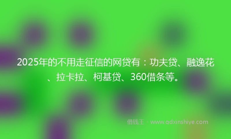 2025年的不用走征信的网贷有：功夫贷、融逸花、拉卡拉、柯基贷、360借条等。