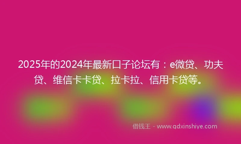 2025年的2024年最新口子论坛有：e微贷、功夫贷、维信卡卡贷、拉卡拉、信用卡贷等。