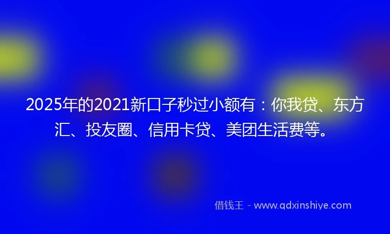 2025年的2021新口子秒过小额有：你我贷、东方汇、投友圈、信用卡贷、美团生活费等。