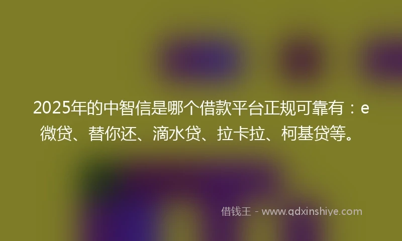 2025年的中智信是哪个借款平台正规可靠有：e微贷、替你还、滴水贷、拉卡拉、柯基贷等。
