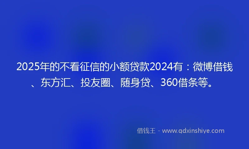 2025年的不看征信的小额贷款2024有：微博借钱、东方汇、投友圈、随身贷、360借条等。