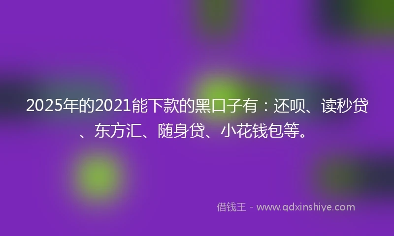 2025年的2021能下款的黑口子有：还呗、读秒贷、东方汇、随身贷、小花钱包等。