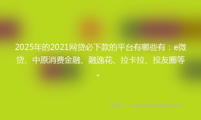 2025年的2021网贷必下款的平台有哪些有：e微贷、中原消费金融、融逸花、拉卡拉、投友圈等。