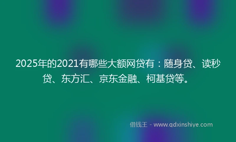 2025年的2021有哪些大额网贷有：随身贷、读秒贷、东方汇、京东金融、柯基贷等。