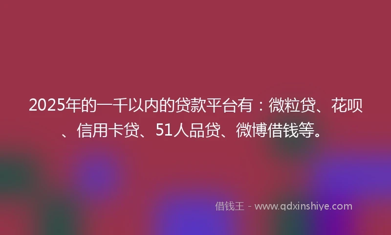 2025年的一千以内的贷款平台有：微粒贷、花呗、信用卡贷、51人品贷、微博借钱等。
