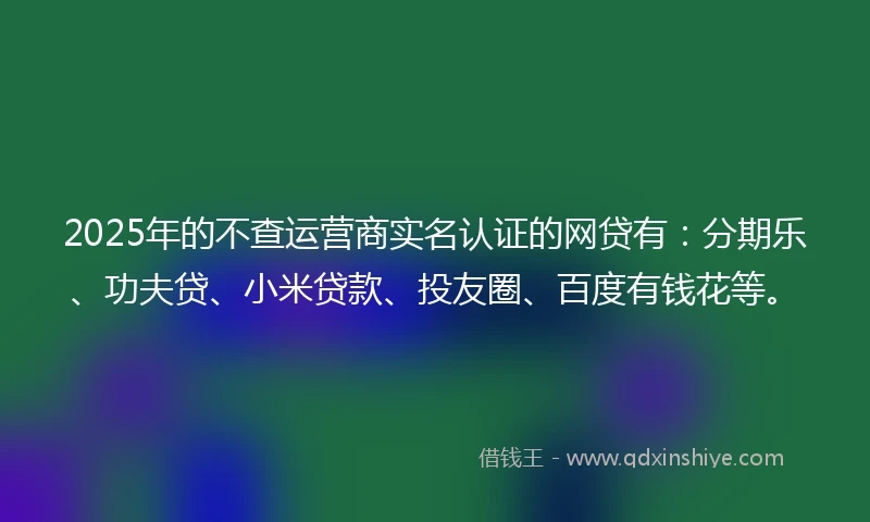 2025年的不查运营商实名认证的网贷有：分期乐、功夫贷、小米贷款、投友圈、百度有钱花等。