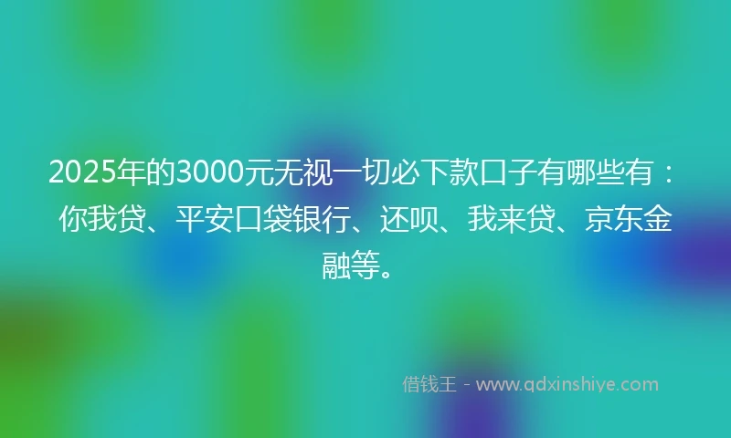 2025年的3000元无视一切必下款口子有哪些有：你我贷、平安口袋银行、还呗、我来贷、京东金融等。