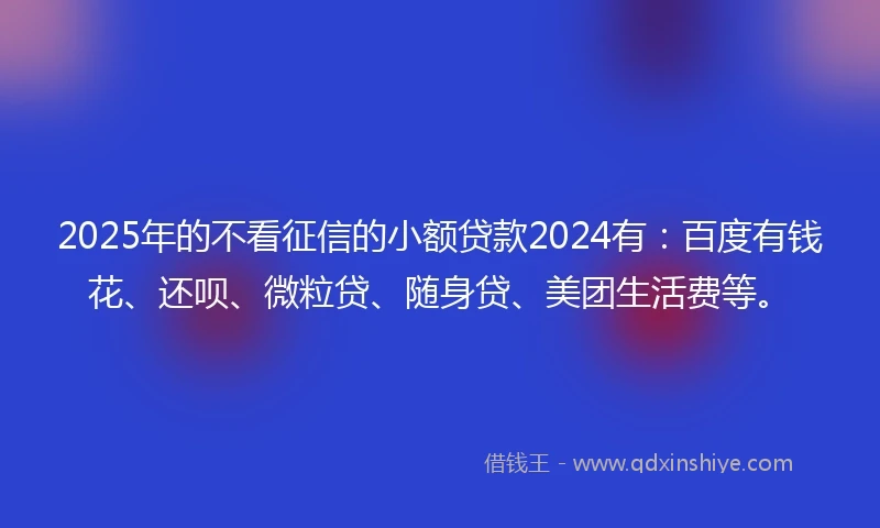 2025年的不看征信的小额贷款2024有：百度有钱花、还呗、微粒贷、随身贷、美团生活费等。