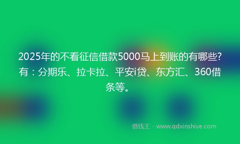 2025年的不看征信借款5000马上到账的有哪些?有：分期乐、拉卡拉、平安i贷、东方汇、360借条等。