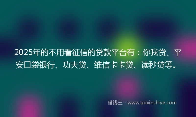 2025年的不用看征信的贷款平台有：你我贷、平安口袋银行、功夫贷、维信卡卡贷、读秒贷等。