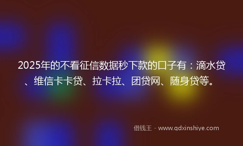 2025年的不看征信数据秒下款的口子有：滴水贷、维信卡卡贷、拉卡拉、团贷网、随身贷等。