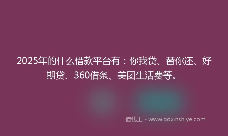 2025年的什么借款平台有：你我贷、替你还、好期贷、360借条、美团生活费等。