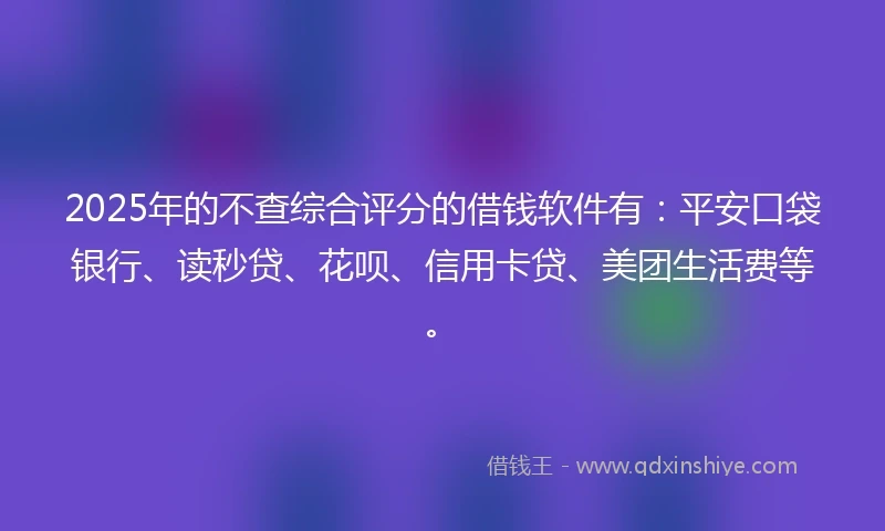2025年的不查综合评分的借钱软件有：平安口袋银行、读秒贷、花呗、信用卡贷、美团生活费等。