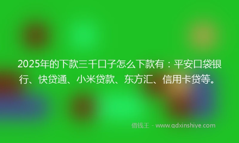 2025年的下款三千口子怎么下款有：平安口袋银行、快贷通、小米贷款、东方汇、信用卡贷等。