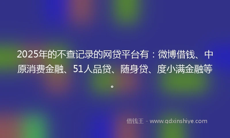 2025年的不查记录的网贷平台有：微博借钱、中原消费金融、51人品贷、随身贷、度小满金融等。