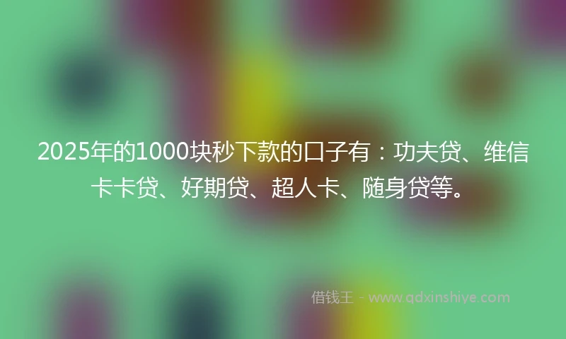 2025年的1000块秒下款的口子有：功夫贷、维信卡卡贷、好期贷、超人卡、随身贷等。